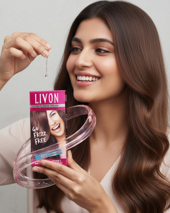 Livon Anti-Frizz Serum with Vitamin E & Argan Oil – Salon Smooth & Ultra Glossy Hair 20ml