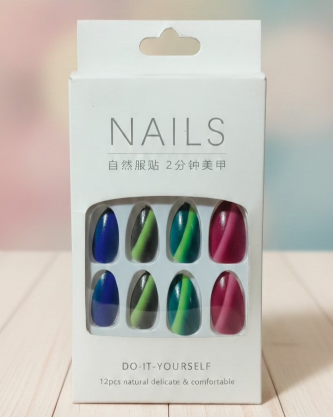 Premium DIY 12pcs Magnetic Cat-Eye Press-On Nails Set - Multi-Color