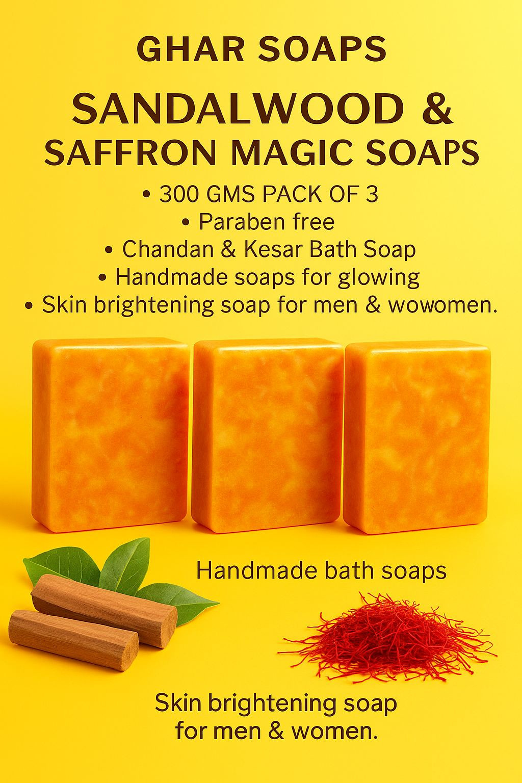 Premium Saffron Goat Milk Soap Bar – Natural & Handmade for Glowing Skin (বাংলা: প্রিমিয়াম জাফরান গোট মিল্ক সোপ – উজ্জ্বল ত্বকের জন্য প্রাকৃতিক ও হাতে তৈরি সাবান)