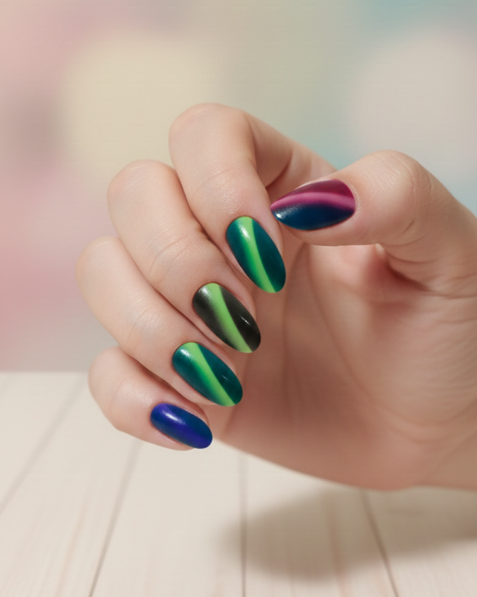 Premium DIY 12pcs Magnetic Cat-Eye Press-On Nails Set - Multi-Color