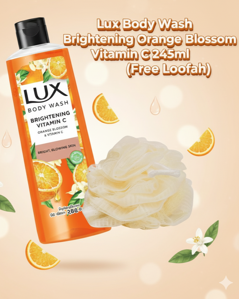 Lux Brightening Orange Blossom & Vitamin C Body Wash (245ml) + Free Loofah