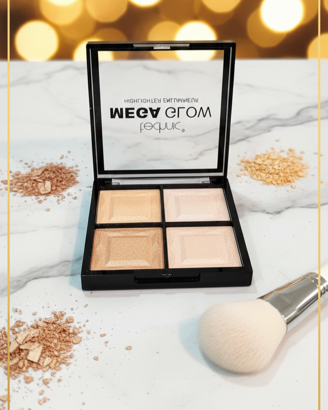 FEGUEIC® MEGA GLOW হাইলাইটার প্যালেট | 4-ইন-1 শিমার ও ইলুমিনেটর