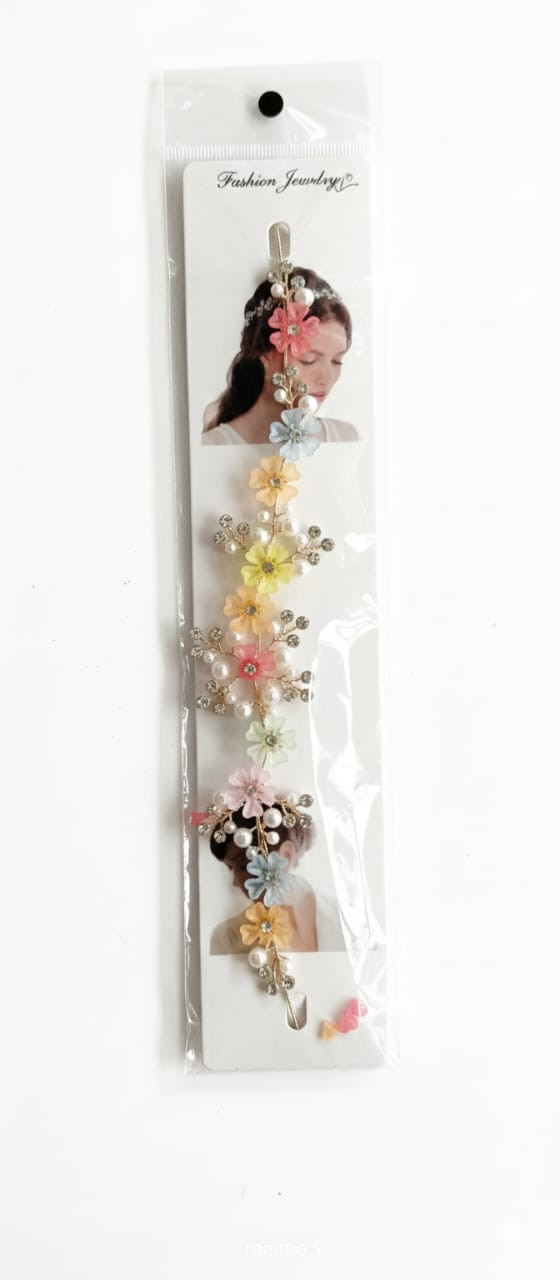 Multicolor Floral Hair Vine/Headband with Pearls & Crystals | Bridal/Party Wear Hair Accessory