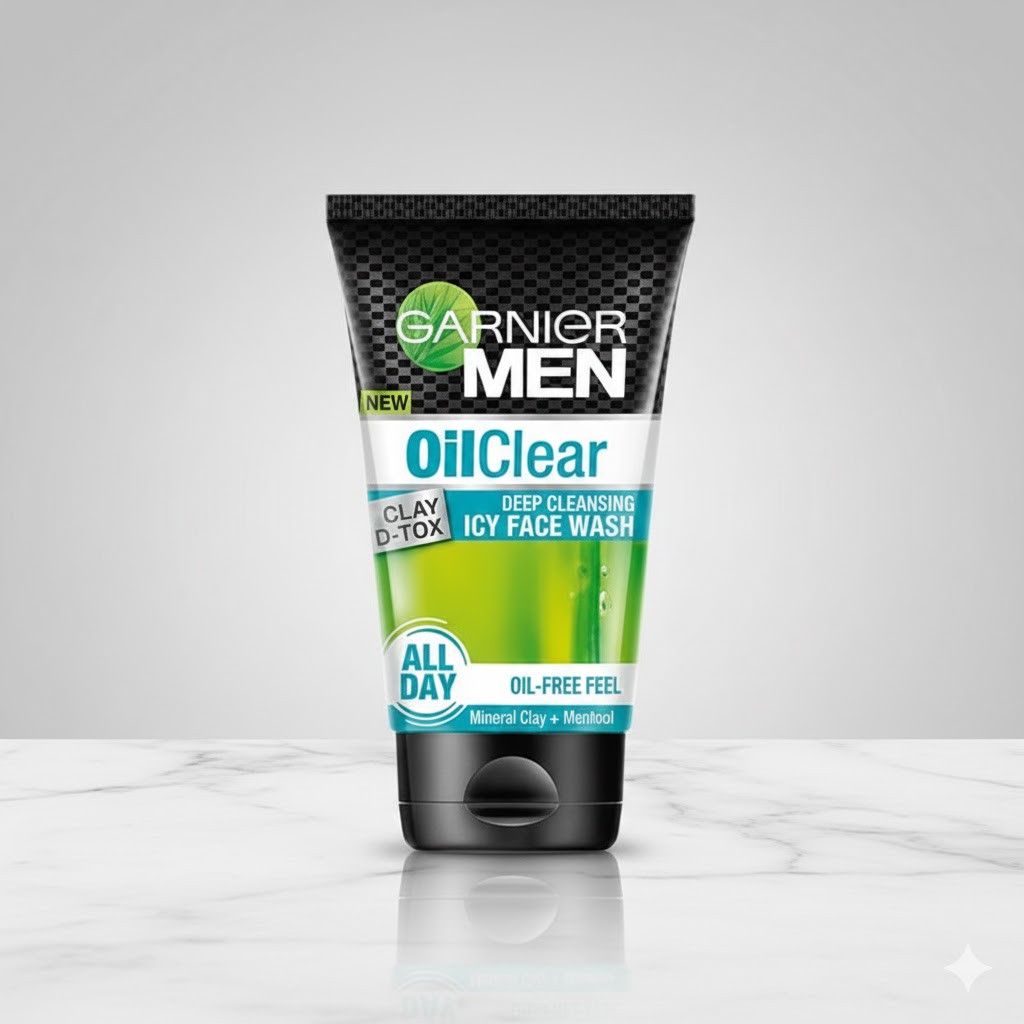 Garnier Men OilClear Icy Face Wash: ডিপ ক্লিনজিং (Deep Cleansing), অয়েল-ফ্রি লুক, মেন্থল সহ (50g)