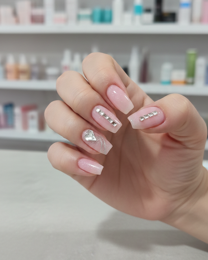 Party Legend Luxury Press-On Nail Kit - Elegant Pink & Silver Glitter Design